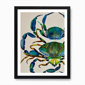 Blue Crab Vintage Graphic Watercolour Art Print