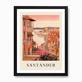 Santander Spain 3 Vintage Pink Travel Illustration Poster Art Print