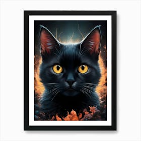 Black Cat With Yellow Eyes Art Print