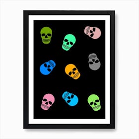 Skull Pattern On Black Background Art Print