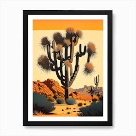 Joshua Trees In Mojave Desert Retro Illustration (3) Art Print