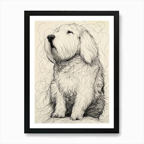 Old English Sheepdog Line Sketch 1 Art Print