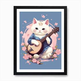 Kawaii Cat Drawings Playing Music 4 Art Print