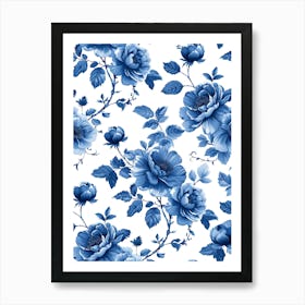 Blue And White Floral Pattern 17 Art Print