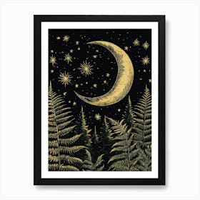 William Morris Moon Stars And Ferns Vintage  Art Print