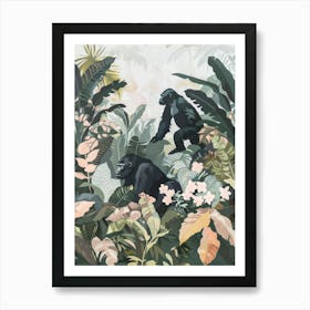 Gorillas Pastels Jungle Illustration 2 Art Print