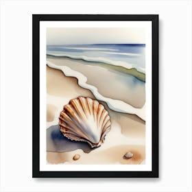 Seashell on the beach, watercolor painting 12 Art Print