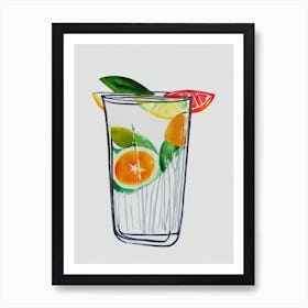 Bahama Mama Minimal Line Drawing With Watercolour Cocktail Poster Art Print