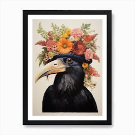 Bird With A Flower Crown Raven 2 Art Print