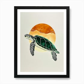 Sea Turtle & The Sunset Vintage Painting Inspired  1 Art Print