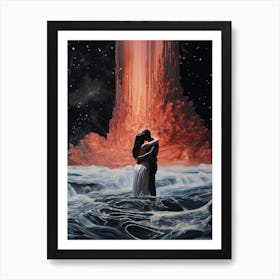 Cosmic couple standing under the universe 1 Art Print