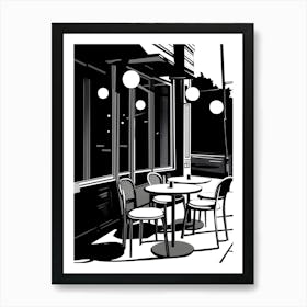 Black And White Illustration Of A Cafe Art Print