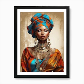 Beautiful And Sexy Black Woman Illustration 3 Adorned in Vivid Colors, Gold, and Jewelry Art Print