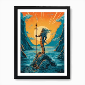 A Retro Poster Of Poseidon Holding A Trident 2 Art Print