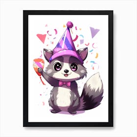 Cute Kawaii Cartoon Raccoon 11 Art Print