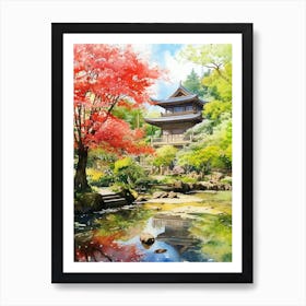 Ryoan Ji Garden Japan Watercolour 3 Art Print