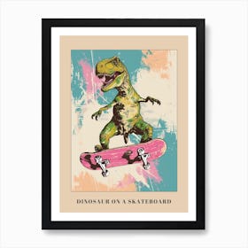 Mustard Tones Dinosaur On A Skateboard 1 Poster Art Print