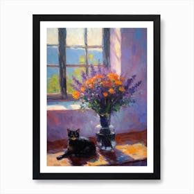 Lavender With A Cat 3 Art Print