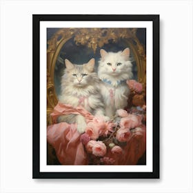 Two Medieval White Cats Pink Blush 1 Art Print