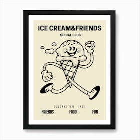 Ice Cream And Friends Social Club Retro Cartoon Food Kitchen Art Print