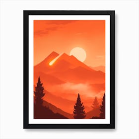 Misty Mountains Vertical Composition In Orange Tone 339 Art Print