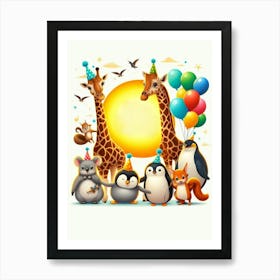 Giraffes And Penguins Art Print