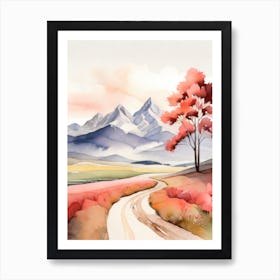 Tranquil Mountains In Minimalist Watercolor Vertical Composition 15 Art Print