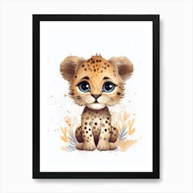 Watercolour Jungle Animal Baby Leopard 4 Art Print