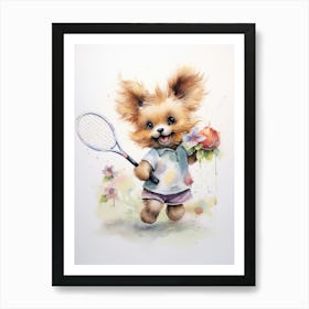 Badminton Teddy Bear Painting Watercolour 2 Art Print