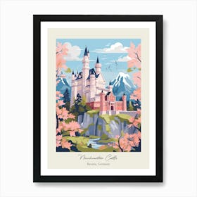 Neuschwanstein Castle   Bavaria, Germany   Cute Botanical Illustration Travel 0 Poster Art Print