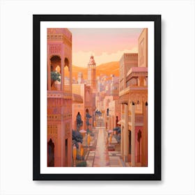 Marrakech Morocco 7 Vintage Pink Travel Illustration Poster