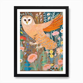 Maximalist Bird Painting Barn Owl 1 Art Print
