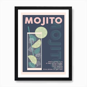 Navy And Pink Mojito Cocktail Art Print