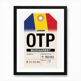 Bucharest (OTP) Romania Vintage Airline Luggage Tag Art Print