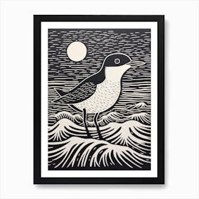 B&W Bird Linocut Dipper 1 Art Print