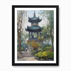 Painting Of A Cat In Shanghai Botanical Garden, China In The Style Of Impressionism 04 Art Print