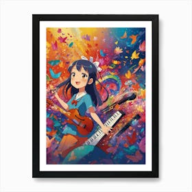 Anime Girl Playing Piano Póster