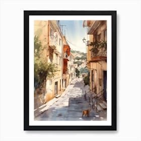 Painting Of Athens Greece With A Cat In The Style Of Watercolour 4 Art Print