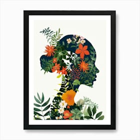 Silhouette Of A Woman With Flowers 4 Art Print