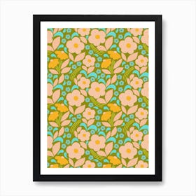 Retro Daisy Green Art Print