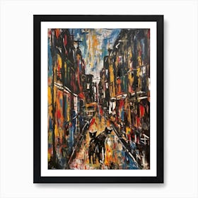 Painting Of A London With A Cat In The Style Of Abstract Expressionism, Pollock Style 2 Art Print