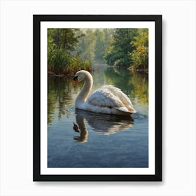 Swan In The Water 1 Art Print