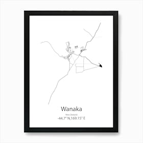 Wanaka,New Zealand Minimalist Map Art Print