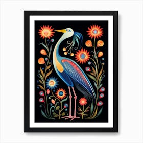 Folk Bird Illustration Egret 2 Art Print