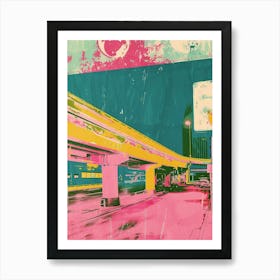 Tokyo Night Scene Pink Silkscreen 2 Art Print