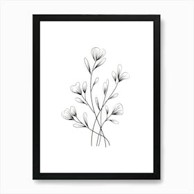 Black And White Line Drawing Of Flowers Art Print
