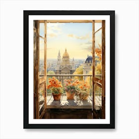 Window View Of Vienna Austria In Autumn Fall, Watercolour 4 Art Print