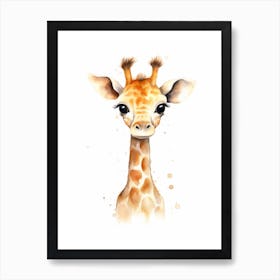 Watercolour Jungle Animal Baby Giraffe 3 Art Print