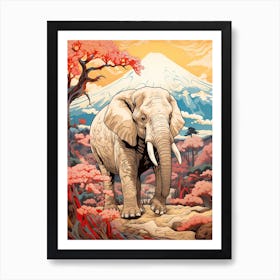 Elephant Animal Drawing In The Style Of Ukiyo E 2 Art Print