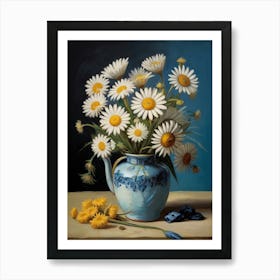 Daisies In A Blue Vase 2 Art Print